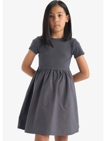 Resim DeFacto Kız Çocuk Bisiklet Yaka Fitilli Kaşkorse Kısa Kollu Yazlık Elbise E3839A825SMAR58 
