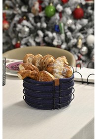 Resim Mat Siyah Yuvarlak Ekmek Sepeti Şık,ekmeklik Lacivert Hasır Örmeli Makrome-çok Amaçlı Metal Paslanmaz Siyah 