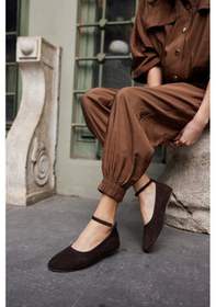 Resim Silva Kadın Kahve Gercek Suet Atkı Detay Babet Kahverengi 