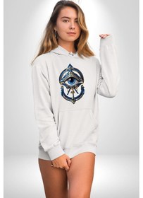 Resim Altın Göz Horos Ra Gözü Kadın Erkek Beyaz Kapüşonlu Sweatshirt Hoodie Beyaz 