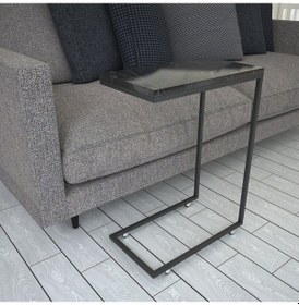 Resim Callen Siyah Mermer Yan Sehpa & Tekerlekli Servis Sehpası Metal 