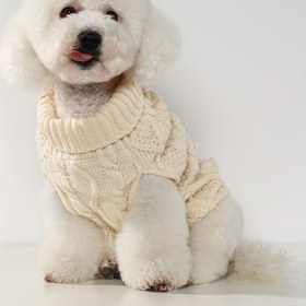 Resim UF Bemo Her Mevsim Örgü Akrilik Köpek Kazak - Kedi ve Küçük ila Orta Boy Cins Köpekler için Kablo Desenli Şık Sıcak Kazak - 1 Parça Kayısı 