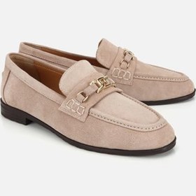 Resim HOTİÇ Kadın Süet Deri Bej Toka Detaylı Klasik Loafer 