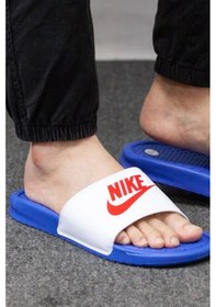 Resim Nike Futura Benassi Slide Blue-white-red Unisex Mavi-beyaz Terlik Tek Bantlı Mavi - Beyaz 