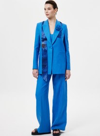 Resim Fularlı Blazer Ceket - 42 / Saks 