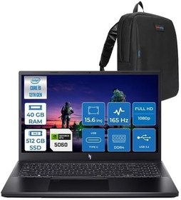 Resim Acer Nitro ANV15-52 Intel Core i9 13900H 40GB 512GB SSD 8GB/RTX5060/75W 15.6" FHD IPS 165Hz Windows 11 Pro Taşınabilir Bilgisayar NHQZAEY004H13 + ZettaÇanta 