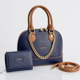 Resim Just Polo Lüks Tasarım Zincir Detaylı Lüks El & Omuz Çantası Ve Cüzdanı Kombin Shopper Ebat : 25x22 Cm Lacivert Taba Kombin 