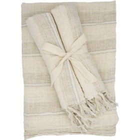 Resim Beige and White Striped Peshtamal 