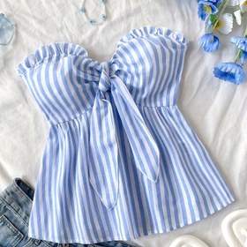 Resim Kadınlar İçin Y2K Tarzı Yelekli, Şeritli Bluz - Omuzdan Aşağı, Hafif Polyester, Yeşil ve Beyaz Dikey Şeritler, Yaz Tatilleri ve Gündelik Çıkışlar İçin Mükemmel, Şık Tatil Giysisi | Y2K Modası | Parlak Dokulu 