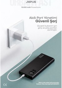 Resim Jopus 10000mah Powerbank Pd 22.5w Hızlı Şarj - Dijital Ekranlı - Taşınabilir Şarj Cihazı Siyah 