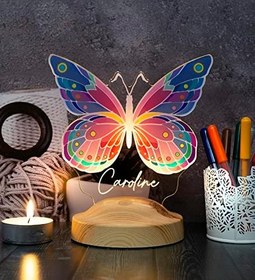 Resim Renkli Kelebek Kişiye Özel Led Lamba, Kelebek Tasarımlı Gece Lambası, Kelebek Desenli LED Lamba 