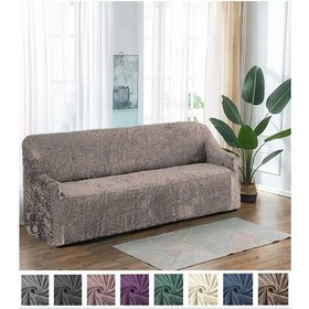 Resim Kadife 3 Kişilik Koltuk Örtüsü Esnek Lastikli Yıkanabilir Vizon 