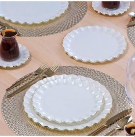 Resim Glore Zarif Solid Krem Wavy Pasta Tabağı 21cm 6 Lı -81442 