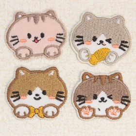 Resim 4 Parça Sevimli Karikatür Kedi Nakışlı Ütüyle Yapıştırma Yama Seti - Elbise, Ayakkabı, Şapka ve Çorap Süsleme İçin 