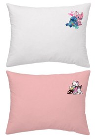 Resim Lilo Stitch Hello Kitty Beyaz Pembe İki Adet 50x70 Yastık Kılıfı 