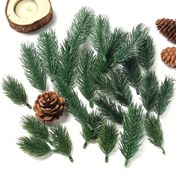 Resim 50 adet 8cm/9cm/11.5cm Boyutlarında Şenlikli Yapay Çam İğneleri - Canlı Yeşil, Plastik Noel Dekor Dalları DIY Çelenkler & Girlandlar İçin, Tatil Ev Dekorasyonu İçin Mükemmel 