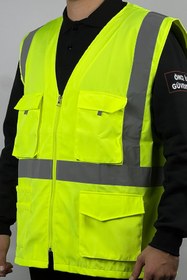 Resim TOKER TEKSTİL İkaz Yeleği Mühendis Tipi Cepli Fosforlu Reflektörlü 