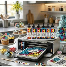 Resim Yenilebilir Yazıcı Gıda Mürekkebi 115 Ml 4 Lü Set Siyah, Sarı, Magenta Kırmızı , Cyan Mavi Cmyk Pasta Baskı Mürekkebi 