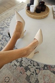 Resim 10 1814 Topukla Kadın İnce Topuklu Stiletto Ayakkabı Ten Süet 