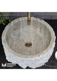 Resim Gümüş Traverten Dizayn Patlatma Silindir Lavabo 