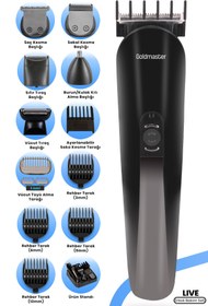 Resim GOLDMASTER Live 16in1 Paslanmaz Çelik Yüz,Saç,Sakal,Vucüt Full Standlı Erkek Bakım Seti Kiti GM9115 