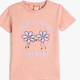 Resim Kız Bebek Tişört Kısa Kollu Yuvarlak Yaka Papatya Baskılı Pamuklu 