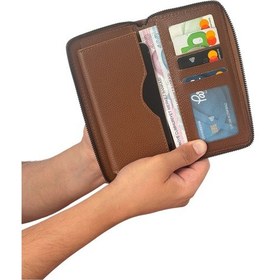 Resim Premium Serisi Özel Kutulu Deri Dikey Fermuarlı Telefon Bölmeli Cüzdan Kemer Ve Kartlık Erkek Seti Çok Renkli 