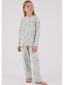 Resim Rolypoly Kız Çocuk Uzun Kol Pijama Takım Açık Yeşil-1756 Yesil 