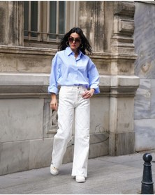 Resim Loısy Kadın Beyaz Renk Palazzo Önü Starlight Parlak Taşlı Tasarım Denim Beyaz 