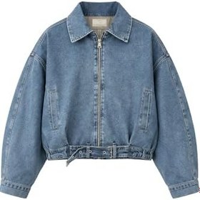 Resim Kadın Oversize Jean Ceket Kemer Detaylı Denim Bomber Kot Ceket 