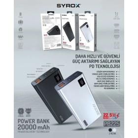Resim Syrox 20000 Mah 22.5W Usb+Pd Hızlı Sarj Power Bank PB225 SİYAH-BEYAZ 
