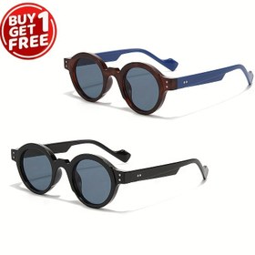 Resim 2 Paket Moda Yuvarlak Çerçeve Gözlükler, Unisex Anti-Refleks Lensler, Plastik Gözlükler, Trendy Japon Tarzı Dekoratif Gözlükler 