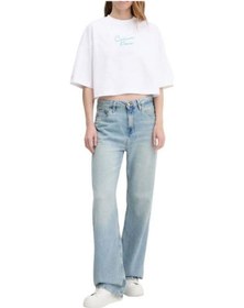 Resim Kadın Cropped Boxy Fit Zincir Dikiş Logolu T-shirt - Beyaz-8784 Brilliant White 