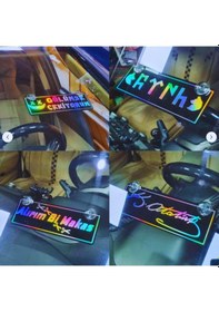 Resim Kişiye Özel Hologram Vantuzlu Dekor Plaka Parlak Siyah Pleksi Oto Aksesuar Vantuzlu 22x7,5 Cm Lazer Kesim 