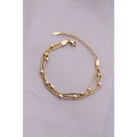 Resim 316L Kararmaz Çelik Gold Renk Top Zincirli Kadın Bileklik 