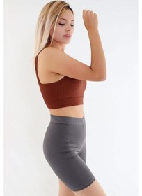 Resim Kompedan Fitilli Crop Sporcu Sütyeni-kahverengi Kahverengi 