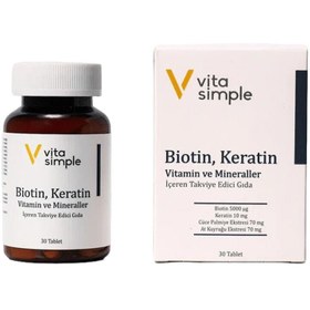 Resim Vita simple biotin,keratin,vitamin ve mineraller i̇çeren takviye edici gıda 30 tablet 