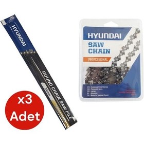 Resim Hyundai Kesik Zincir 28,5 Diş 91 Ve Motor Zincir Bileme Eğesi 5/32'' 4mm 3 Adet 