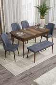 Resim Canisa Concept Rio Serisi Bench'li Barok Ahşap Desenli Mdf Mutfak Masası 4 Füme Sandalye Takımı 