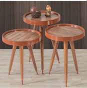 Resim 3'Lü Ahşap Yuvarlak Zigon Sehpa Ceviz Polen Lüx Ayaklı C6 