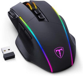 Resim RisoPhy Kablosuz RGB oyun faresi, 2.4G/USB-C/Bluetooth fare, 8 programlanabilir tuşlu/10000DPI/7 RGB aydınlatma, PC/Mac oyuncular için kablosuz ergonomik fare 