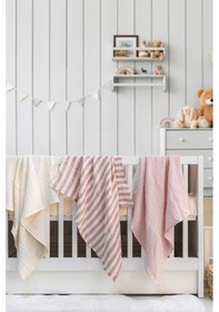 Resim Müslin Örtü & Battaniye 3'lü Set %100 Pamuk Oeko-teks Sertifikalı 80x70 Cm Pembe 