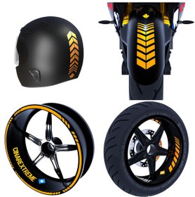 Resim Moto Rider 4'lü Sticker Seti Taksi Sarısı İç Dış Jant Şeridi Kask Ve Çamurluk Çınar Extreme 