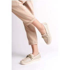 Resim Layla Bağcıksız Ortopedik Rahat Taban Kalp Desenli Kadın Babet Ayakkabı Kt - Krem Krem 