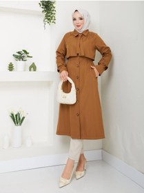 Resim Vibeys Collection Kadın Kravat Detaylı Ve Astarlı Trençkot 