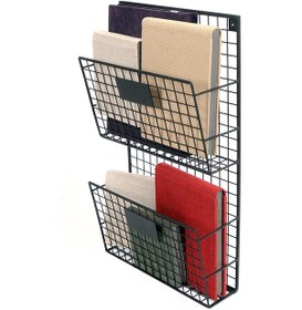 Resim Metal Duvar Rafı Dergilik Kitaplık 2 Gözlü Dikey Evrak Rafı 