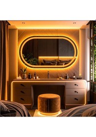 Resim Ovanta Amber Led'li Lazer Kumlamalı Lavabo & Banyo Aynası Dokunmatik Sensörlü 45 X 80 Cm Turuncu 
