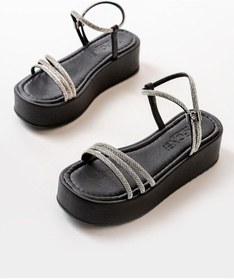 Resim 861-1100 Siyah Taşlı Dolgu Kadın Sandalet Siyah 