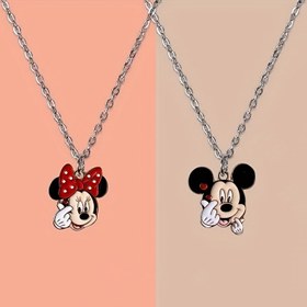 Resim 1pc Mickey Minnie Kalp Şeklinde Kolye, Vintage Sevimli Hayvan Temalı, Gümüş Kaplama Alaşım, Kadınlar, Hanımlar, Günlük Giyim, Sevgililer Günü Hediyesi 