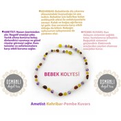 Resim Deniz Doğal Taş Sertifikalı Bebek Kehribar Kolye-ametist-kehribar-pembe Kuvars (33-35 CM) 